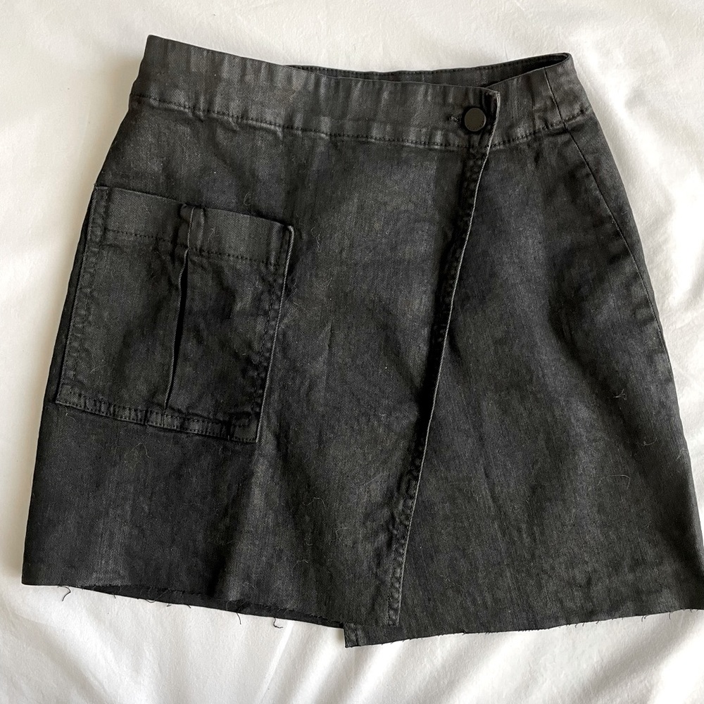ALLSAINTS Ruth Denim Black Waxed Cotton Wrap Skirt